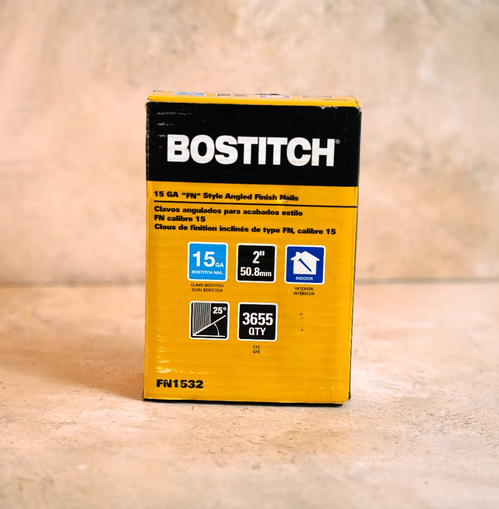 Bostitch 2 inch 15 gauge 25 degree FN style angled finish nails 3655 count box