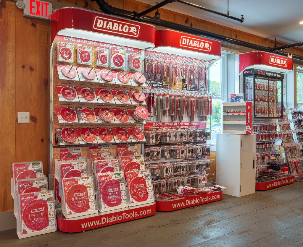 Diablo Tools retail display rack at Barn 33
