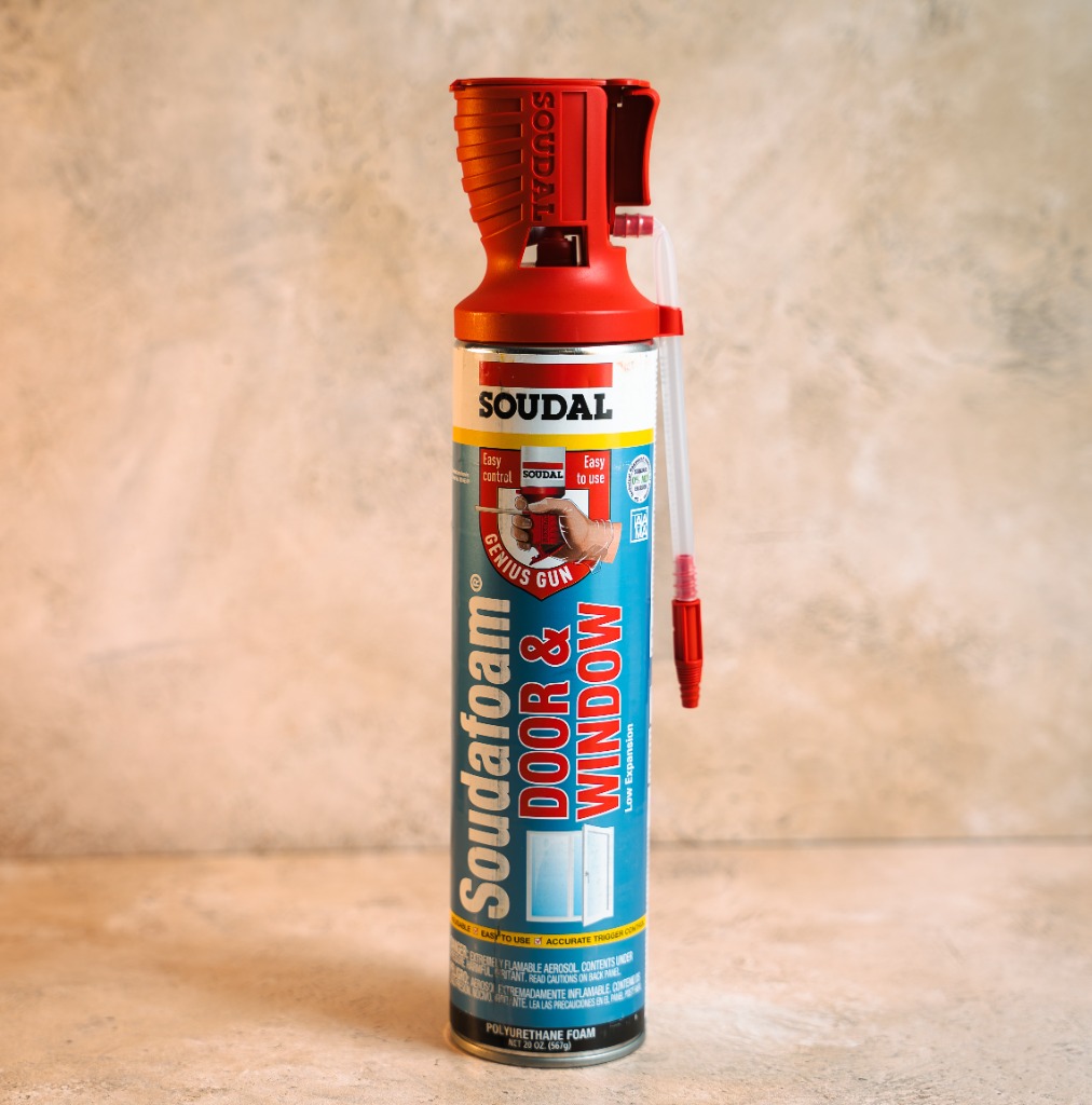 Soudal Soudafoam door and window foam with Genius Gun reusable trigger applicator 20 oz aerosol can